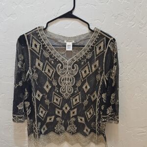 Ultra Pink Black and Cream Embroidered Blouse